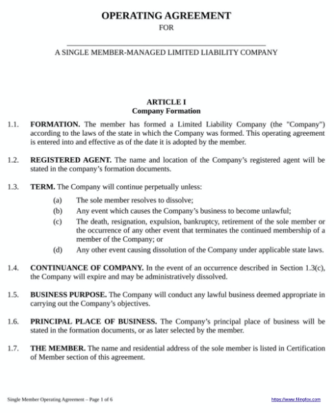 Single‑Member LLC Operating Agreement Template