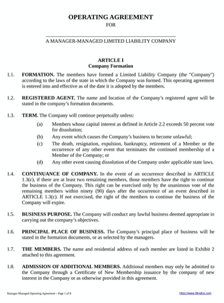 Manager‑Managed LLC Operating Agreement Template