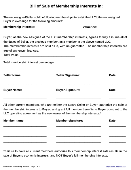 LLC Bill of Sale Template