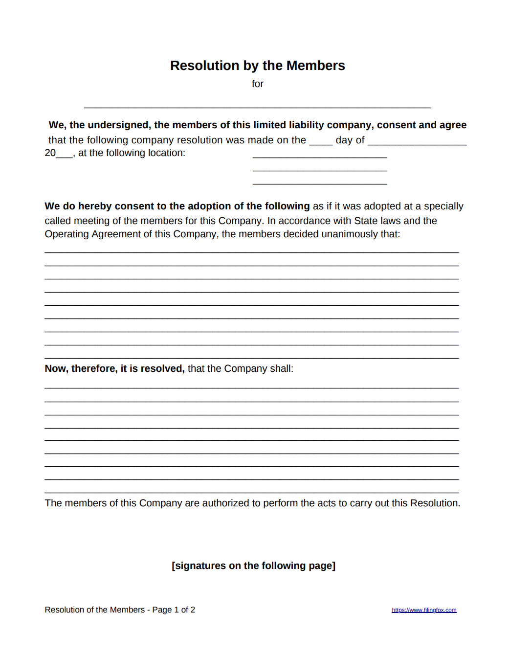 LLC Member Resolution Template