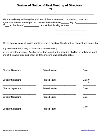 Director Waiver of Notice Template