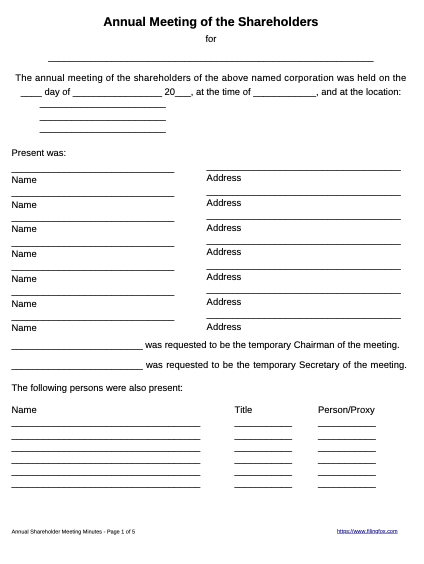 Annual Shareholder Meeting Minutes Template