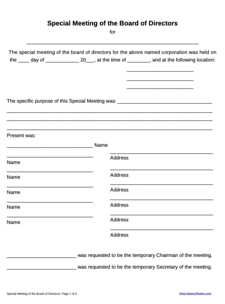 Special Directors Meeting Minutes Template