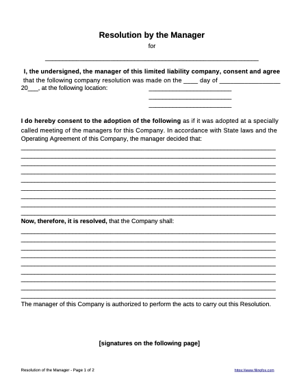 LLC Manager Resolution Template