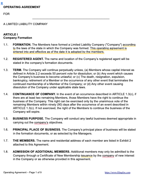 LLC Operating Agreement Template