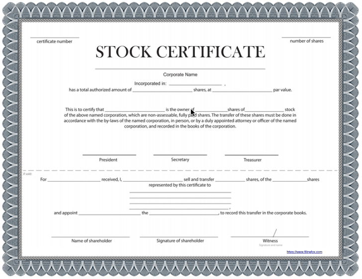 Certificate of Stock Template
