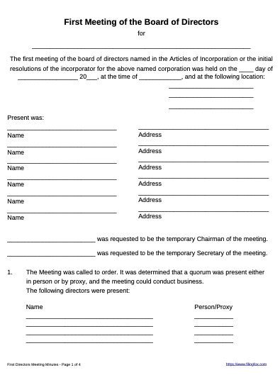 First Directors Meeting Template