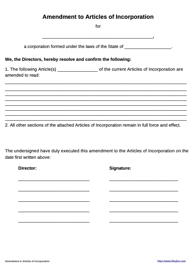 Articles of Amendment Template