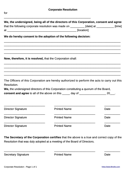 Corporate Resolution Template
